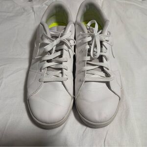 Nike White Low-Top Leather Sneakers with Neon Yellow Insole